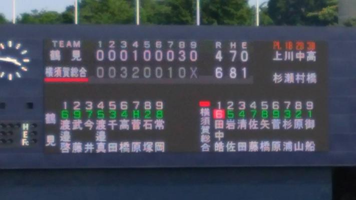 横須賀スタジアム試合終了直後の電光掲示板です。